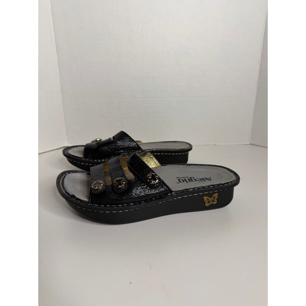 ALEGRIA 3 Strap Venice Sandals Slides Quarry Black Size 38 US 7.5